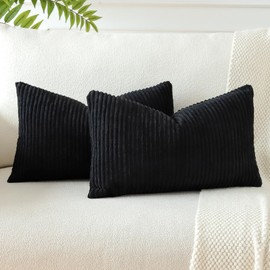 JOTOM Set of 2 Soft Corduroy Striped Cushion Covers 30x50 cm Boho Decorative Throw Pillow Covers Lumbar Cushion Case Couch Home Decor Pillowcases for Sofa Bedroom 12x20 Inch (Black)