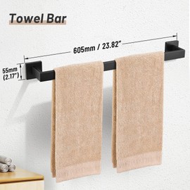 10-Pieces Matte Black Bathroom Accessories Hardware Set,Towel Bar Set Towel Holder Set for Bathroom Stainless Steel Wall Mounted 23.6 Inch