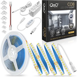QooWare White COB LED Strip Lights, 16.4ft Dimmable 6500K LED Light strip Daylight White, 910 LEDs 24V Flexible Led Lights for Bedroom, Kitchen, Under Cabinet Lights, Mirror, TV Backlights