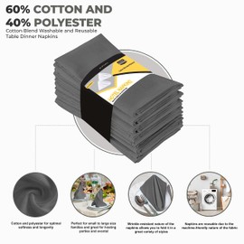 Utopia Kitchen Steel Grey Cloth Napkins [12 Pack, 18x18 Inch] Cotton Blend Washable and Reusable Table Dinner Napkins for Hotel, Lunch, Restaurant, Weddings, Event and Parties