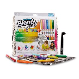Famosa - Creative Colouring Set with Blendy Pens for Gradient, 14 Colours with Stencils and Airbrush, for Boys and Girls from 6 Years