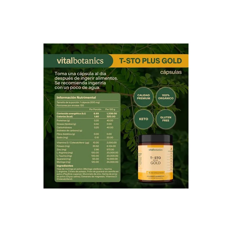 Testo Plus Gold 120 Capsulas 500mg Suplemento Vitalbotanics Sabor Sin