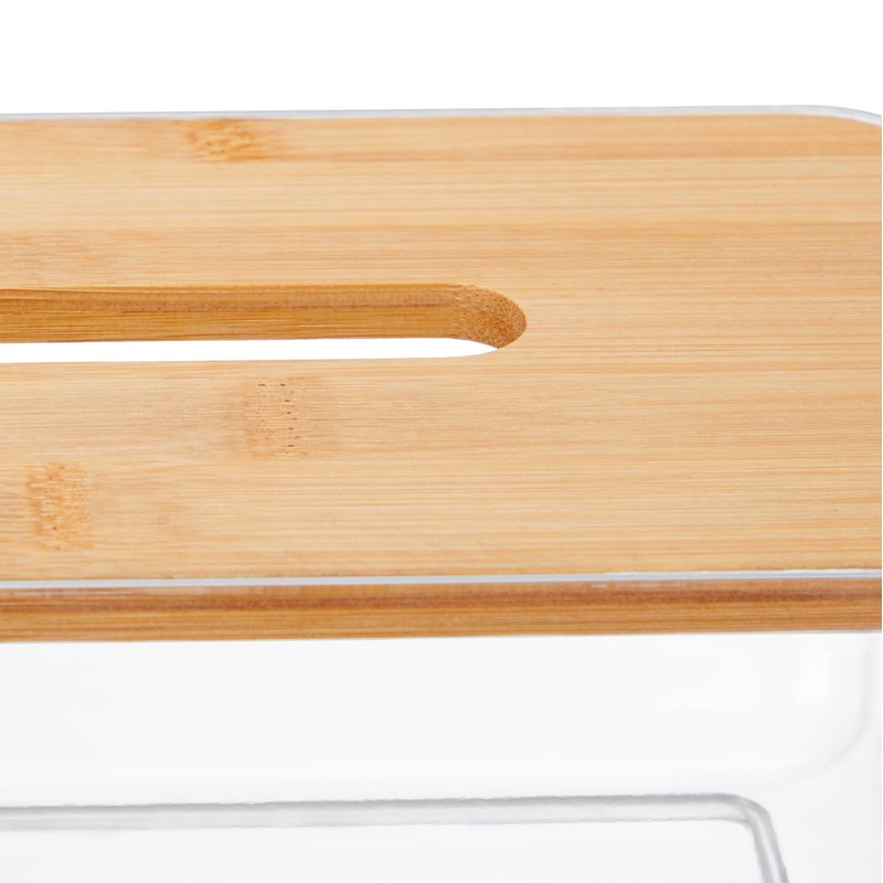 Relaxdays Tissue Box, Plastic & Bamboo, Cosmetic Tissue Box, Square