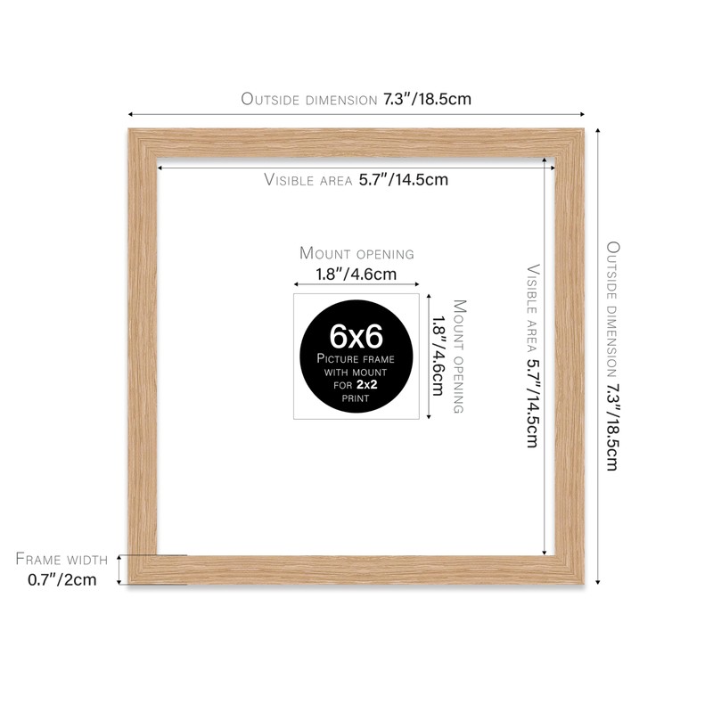 6x6" Square Picture Frame, Display Pictures 2x2" With Mat or