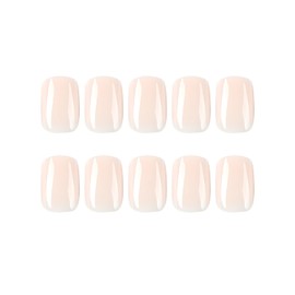 Square Press on Nails Short Fake Nails with Simple Designs Light Pink Acrylic Nails Solid Color Artificial Glossy False Nails Reusable Stick on Nails for Women 24 Pcs