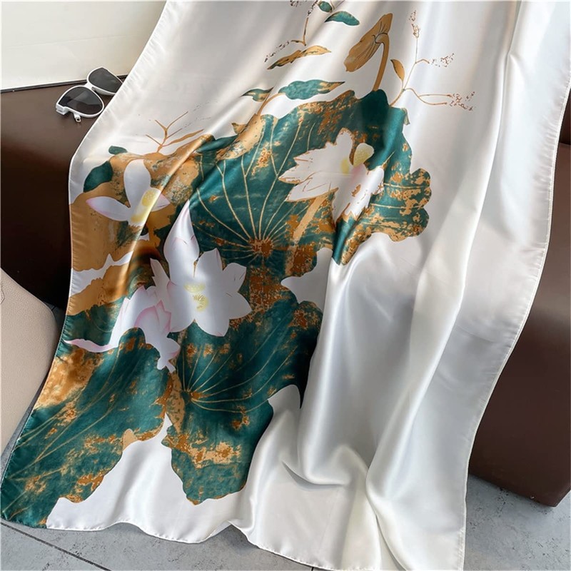 WEIGEER Silk Scarf Women Chiffon Shawl Lotus Scarf White Neckerchief