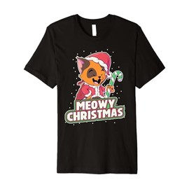 Meowy Christmas Alley Cat Lovers Xmas Santa Orange Tabby Cat Premium T-Shirt