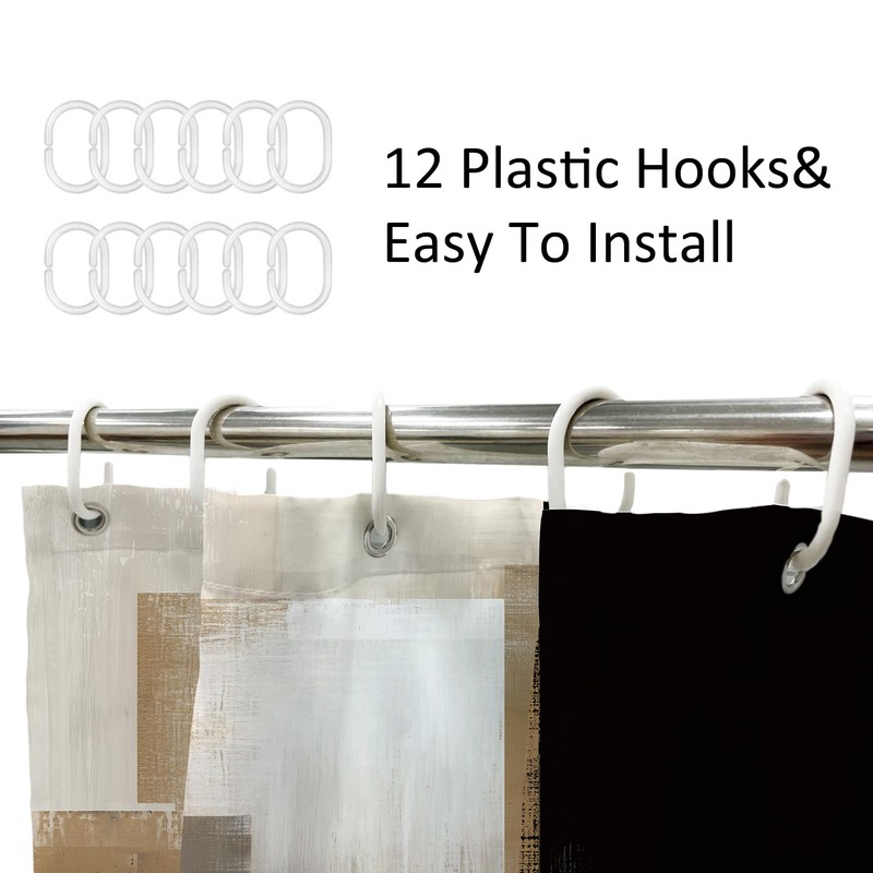 Black Brown Abstract Geometry Modern Tan Bathroom Shower Curtain Set