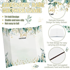 Ctosree 31 Pcs Baby Shower Diaper Game 1 Diaper Baby Shower Game Board 7 Diapers 10 Plastic Balls 1 Organza Bag for Baby Shower Games Boy Girl(Greenery)