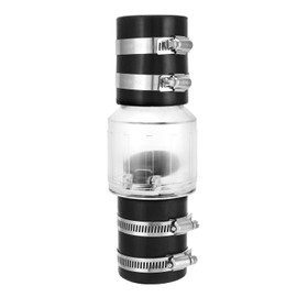 QWORK Silent Check Valve Model CV-150 – 1-1/2 Inch Spring-Loaded Valve with Clear Body, Buna-N Couplings and Steel Clamps, Quiet Operation, Extends Sump Pump Life