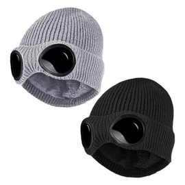 TYFGRT Pack of 2 Glasses Hats, Ski Hats, Knitted Sports Hats, Windproof Hats, Winter Warm Hats, Elastic Knitted Hats (Grey, Black), gray