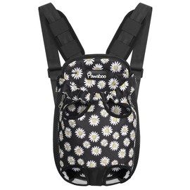Pawaboo Pet Carrier Backpack, Adjustable Pet Front Cat Dog Carrier Backpack Travel Bag, Legs Out, Easy-Fit for Traveling Hiking Camping for Small Medium Dogs, Large Size, Black Daisy
