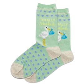 Hot Sox Women's Fun Occupation & Mom Crew Socks-1 Pair Pack-Cute & Funny Mother's Day Gifts, Totally Storked (Mint), 4-10