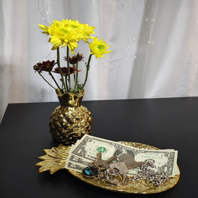 Ceramic Pineapple Key Holder Bowl + Aroma Diffuser (Gold) Non-Electric