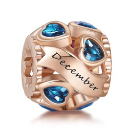 NINGAN Birthstone Charms for Bracelets Rose Gold Charm 925 Sterling Silver Openwork Beads Charms, Love Heart Charms for Bracelets and Necklaces, Cubic Zirconia, Cubic Zirconia