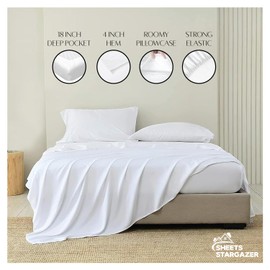 1000 Thread Count 4 Pc Sheet Set 100% Egyptian Cotton Long Staple Elastic Bedsheet Fits Upto 18 Inch Extra Large Deep Pocket Soft Luxury Cozy Breathable Sateen Weave Hotel Bedding-White Queen