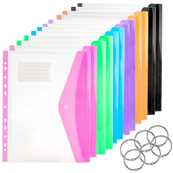 PINGEUI 24 Pack Plastic Binder Wallets, A4 Punch Pocket with