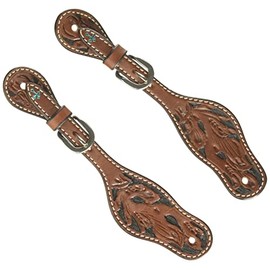 Turquoise Cross Floral Carved Ladies' Spur Straps Chestnut 45-0421