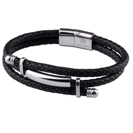 LUCKMAN Brazalete Hombre con Dijes, Pulsera de Acero Inoxidable y Cuero Piel Vegana con Broche Magnético – Joyería y Accesorios para Hombre, Regalos para Hombre Cumpleaños y Navidad, Regalos para Papá Originales, Modelo Ryan