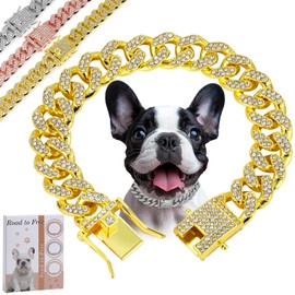 Gold Dog Chain Diamond Collar Walking Metal Chain Collar with Secure Buckle, Pet Cuban Style Collar Jewelry Accessories for Small Medium Large Dogs, Available in Multiple Pet Gift (Gold, 12inch)