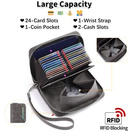 SENDEFN Women's Leather Wallet RFID Protection Credit Card Holder, Women's Purse with Zip, Organ-Style Women's Wallet, Business Card Case with Many Compartments, Fastened