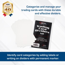 BCW Tall Trading Card Dividers - 20 ct | Archival Quality, Write-On Index Tab, 3 11/16 X 2 11/16 Inches | Fits Vault, Super Vault, QuickFold, Shoe, and Super Shoebox Boxes | Card Organizer Dividers