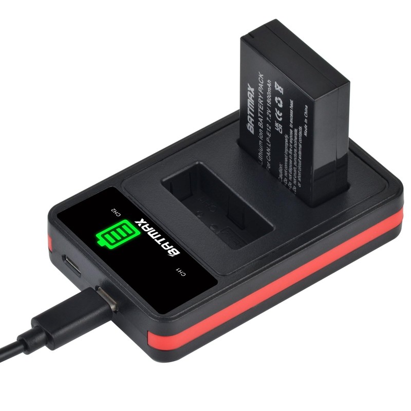 Batmax 2Pcs LP-E12 Battery + USB LCD Dual Charger with