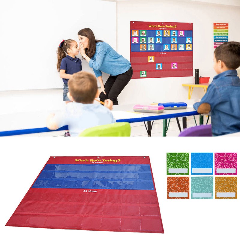 School Classroom Attendance Pocket Chart with 72 Color Cards Teacher