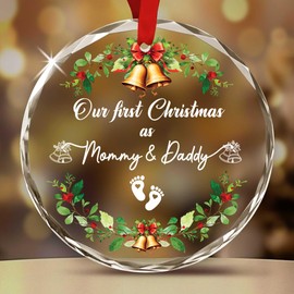 Sportyzen 2024 Christmas Ornament - Our First Christmas as Mom & Dad Crystal Glass Ornament - Heartfelt Gift for First Time Moms and Dads, Perfect Keepsake for New Parents
