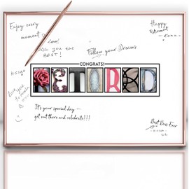 Framed Rose Gold Retirement Decorations Guest Book 12"x16" for Women - Happy Retirement Party Decorations - including Rose Gold Pen & Acrylic Glass - Unique Retired Gift