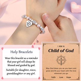 UNGENT THEM First Communion Baptism Gifts Catholic Christening 1st Holy I Am A Child of God Bracelets Religious Christian Easter Confirmation Gifts for Teen Goddaughter