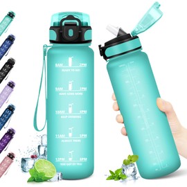 KollyKolla Trinkflasche 1L, Trinkflasche Sport mit Strohhalm, Trinkflasche BPA-Frei, Trinkflasche groß, Wasserflasche Auslaufsicher, Trinkflasche Kohlensäure Geeignet, flasche für Erwachsener, Büro