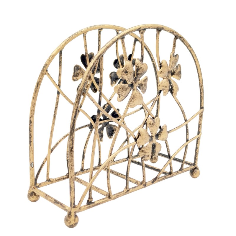 Antique Bronze Metal Floral Petals & Branches Tabletop Napkin Holder,