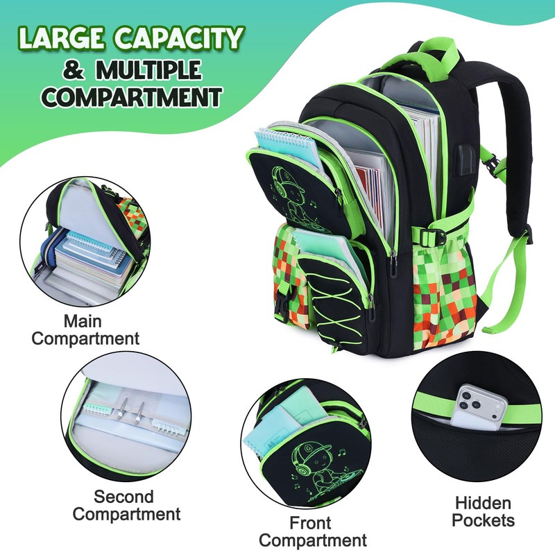 FIXITOK Backpack for Boys, 3PCS Cool Kids Boys Backpack with
