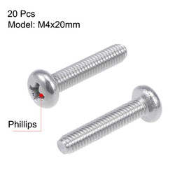 uxcell M4x20mm Machine Screws Pan Phillips Cross Head Screw 304 Stainless Steel Fasteners Bolts 20Pcs