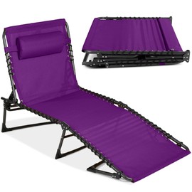 Best Choice Products Patio Chaise Lounge Chair, Portable Outdoor Folding Recliner for Lawn, w/ 8 Positions, Handles, 300lb Capacity - Purple