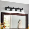 Modern 4-Light Matte Black LED Vanity Light Fixture with Crystal