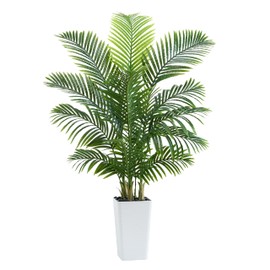 Artificial Palm Tree 5FT - Tall Fake Tree with White Taper Planter & Pebbles, UV Resistant for Indoor & Outdoor, Large Potted Faux Plant, Tropical Areca Floor Plant for Living Room, Office, Home Decor