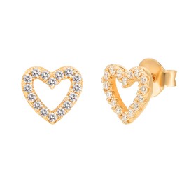 PAVOI 14K Yellow Gold Plated 925 Sterling Silver Earrings | Tiny Open Heart Stud Earrings | Yellow Gold Stud Earrings for Women