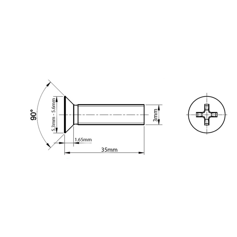M3 (3mm x 35mm) Phillips Countersunk Machine Screws Flat Head