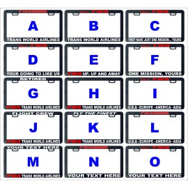 Unbranded TWA trans world airlines design your own custom license plate frame holder tag
