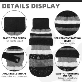 KOOLTAIL Anti Slip Dog Socks for Cold Pavement to Prevent Licking Paws with Grippers, 3 Pairs Winter Paw Protector, Double Sides Stripe Dog Shoes Toe Grips for Small Medium Large Senior Dogs (Black L)