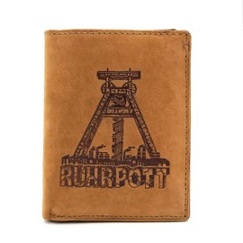 Lemasi Genuine Buffalo Full Leather Wallet for Men, Natural Hunter Leather Wallet Ruhrpott Ruhr Area Transport Tower with RFID NFC Protection, Portrait Cognac, Contemporary