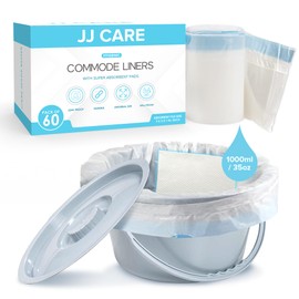 JJ CARE Commode Liners with Absorbent Pads - Pack of 60 Commode Liners for Bedside Toilet Chair Bucket, Portable Toilet & 16"x21" Commode Poop Bags with Liners for Adults