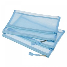 sourcing map Mesh Zipper Bags, A5 Nylon Double Layer Zip File Pouch Storage Organizer Pockets for Travel Office Accessories, Blue Pack of 6