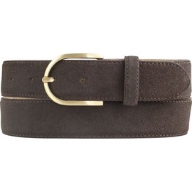 BELTINGER Women's Suede Belt 3.5 cm | Suede Leather Belt for Women 35 mm | Suede Belt with Round Gold Belt Buckle, Dark brown, gold