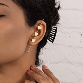 Vacaonio Boho Heart Ear Crawler Hook Earrings Gold Heart Ear Hook Earring Love Heart Climber Cuff Earrings Heart Ear Wrap Crawler Earrings Jewelry for Women