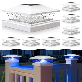 VOLISUN Solar Post Cap Light 8Pack White: RGB Color Changing - Fence Post Lights Solar Outdoor Waterproof for 4x4 x5 x6 WoodenVinyl Post