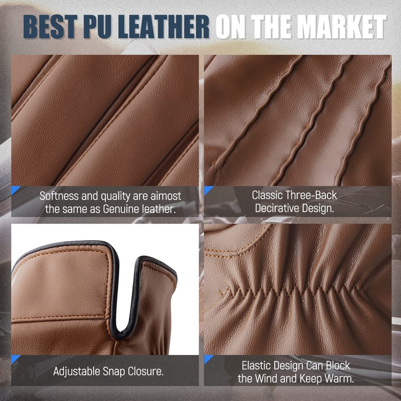 QUKOPSE Winter Leather Gloves for Men,Touchscreen Snow Driving Gloves with