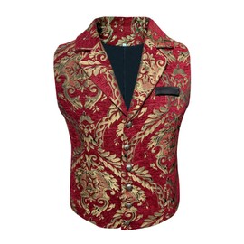 COMBACK Mens Victorian Gothic Suit Vest Steampunk Waistcoat (Large, Wine Red)